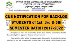 CUS Notice Backlog 1st, 3rd, 5th Sem Batch 2017 to 2022