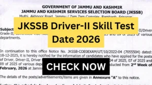 JKSSB Driver-II Skill Test Date 2026