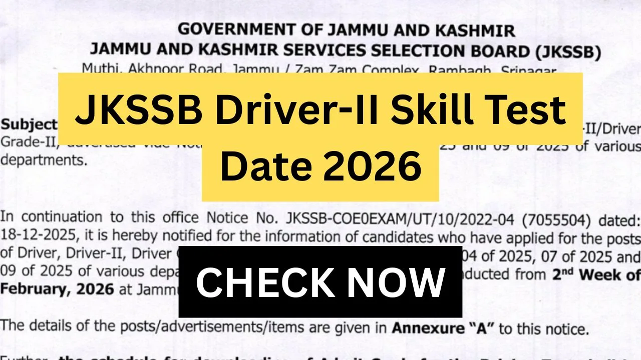 JKSSB Driver-II Skill Test Date 2026
